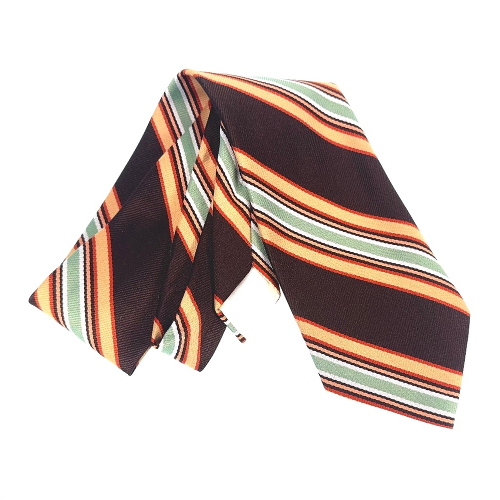 Vintage Stripe Tie Brown Orange Yellow Green Diagonal Wide 4"